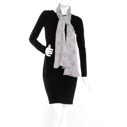Louis Vuitton Wool Silk Logomania Scarf Pearl Grey 2 of 4