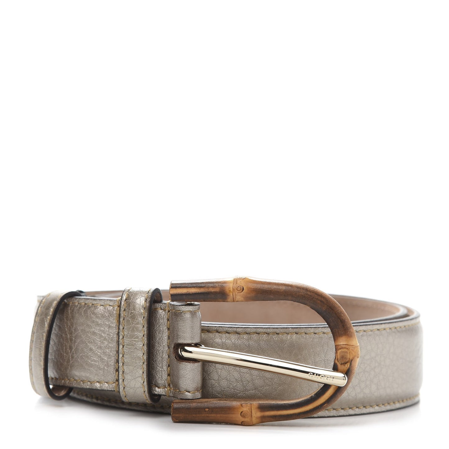 Metallic Calfskin Bamboo Buckle Belt 85 34 Golden Beige