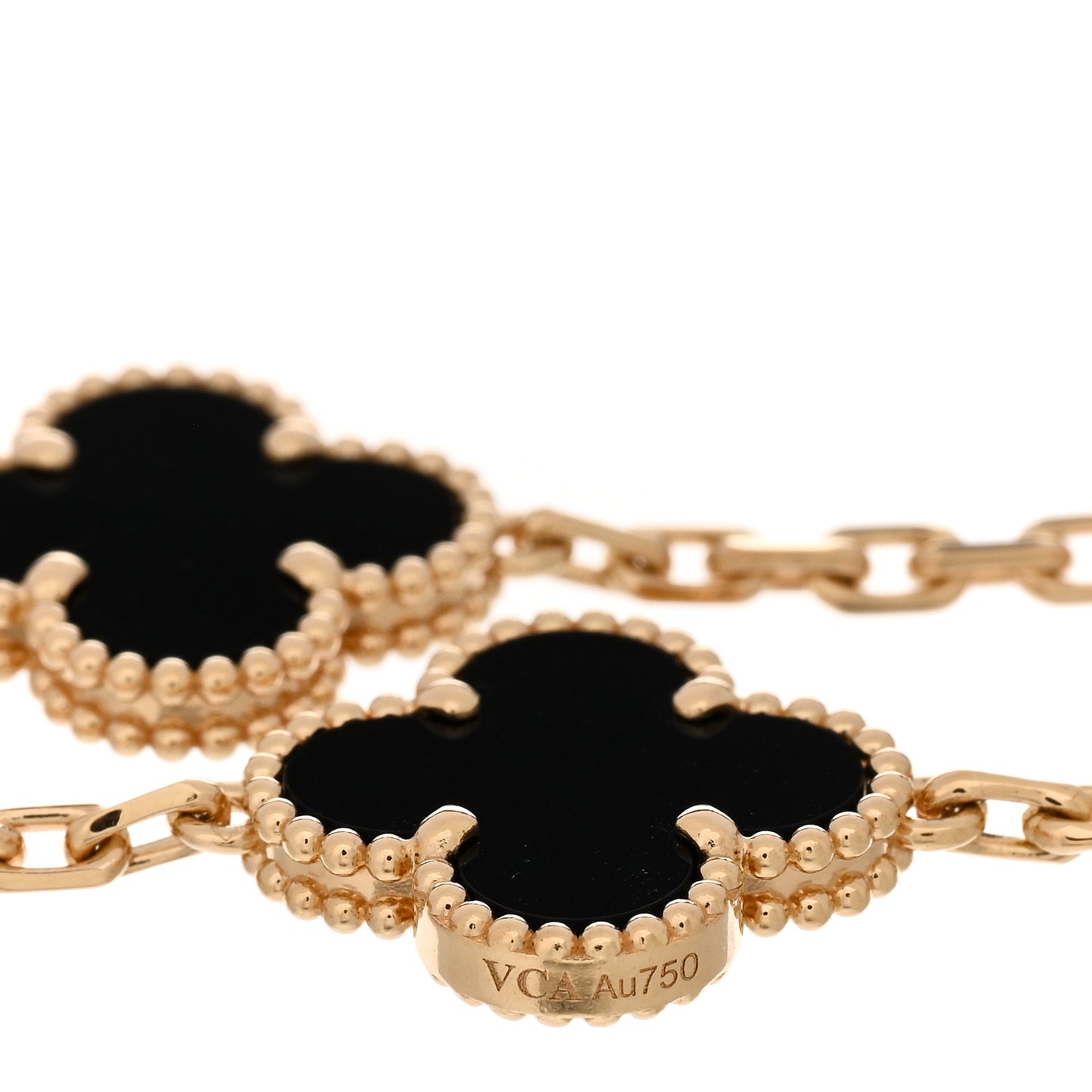 18K Yellow Gold Black Onyx 5 Motifs Vintage Alhambra Bracelet