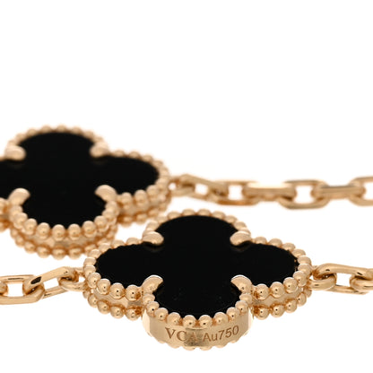 Van Cleef & Arpels 18K Yellow Gold Black Onyx 5 Motifs Vintage Alhambra Bracelet 3 of 4