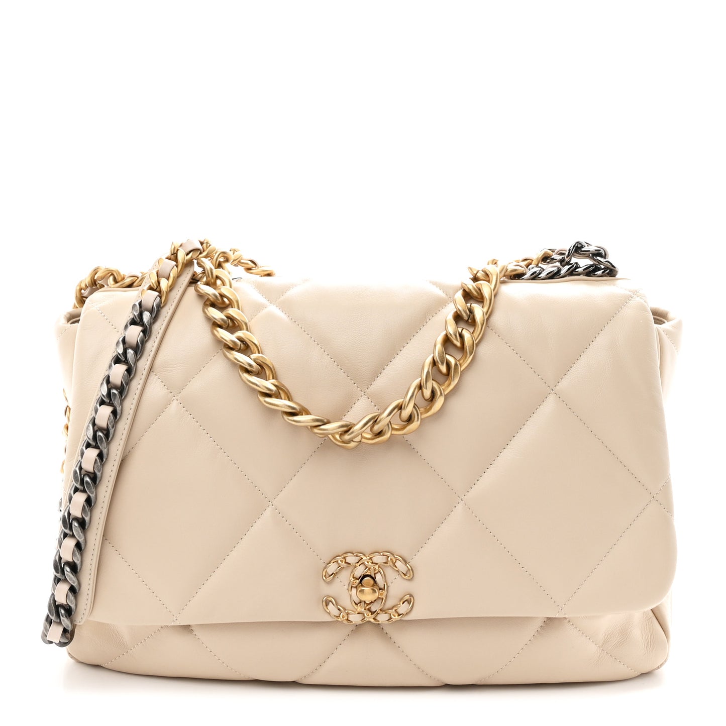 Goatskin Quilted Maxi Chanel 19 Flap Beige