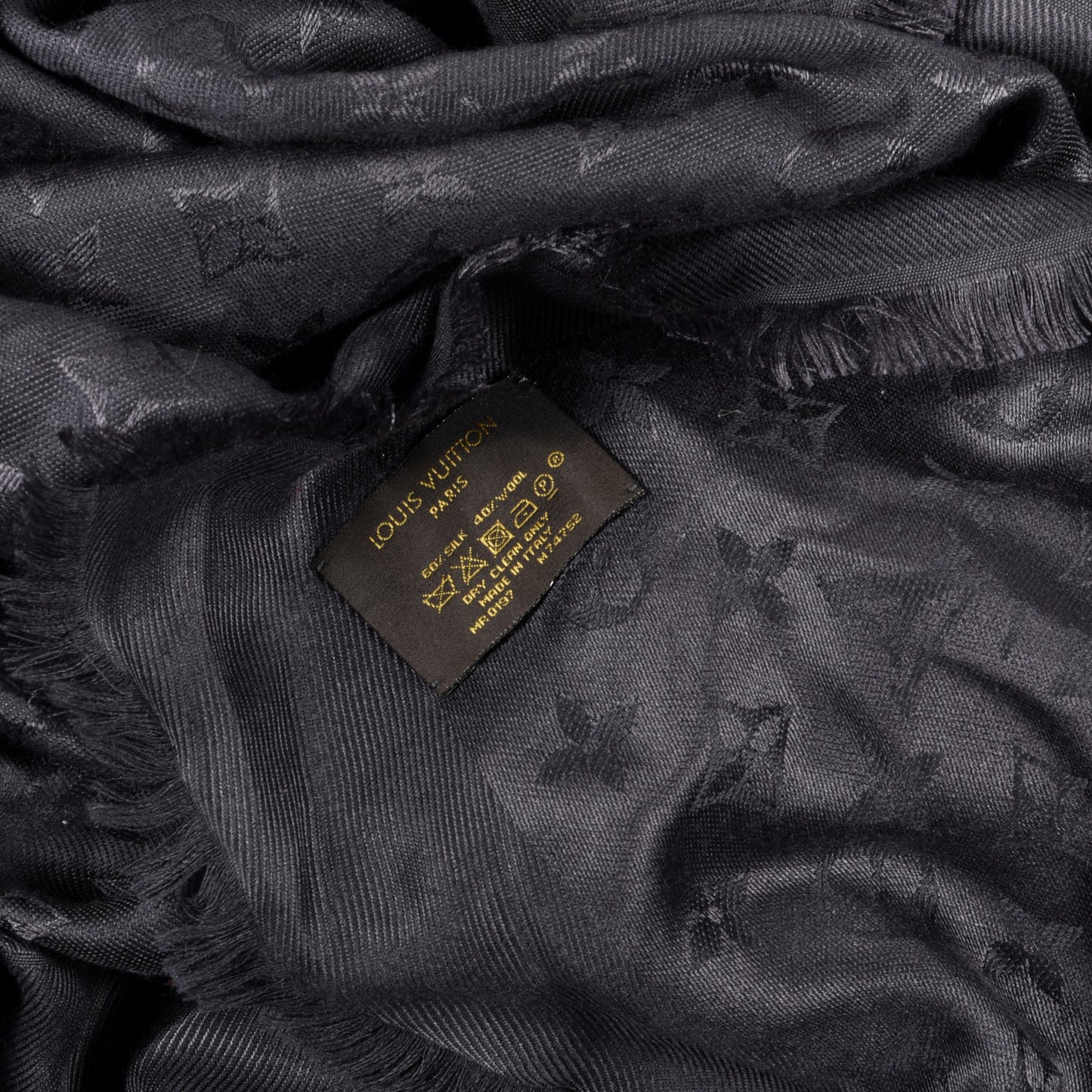 Silk Wool Monogram Shawl Charcoal Grey