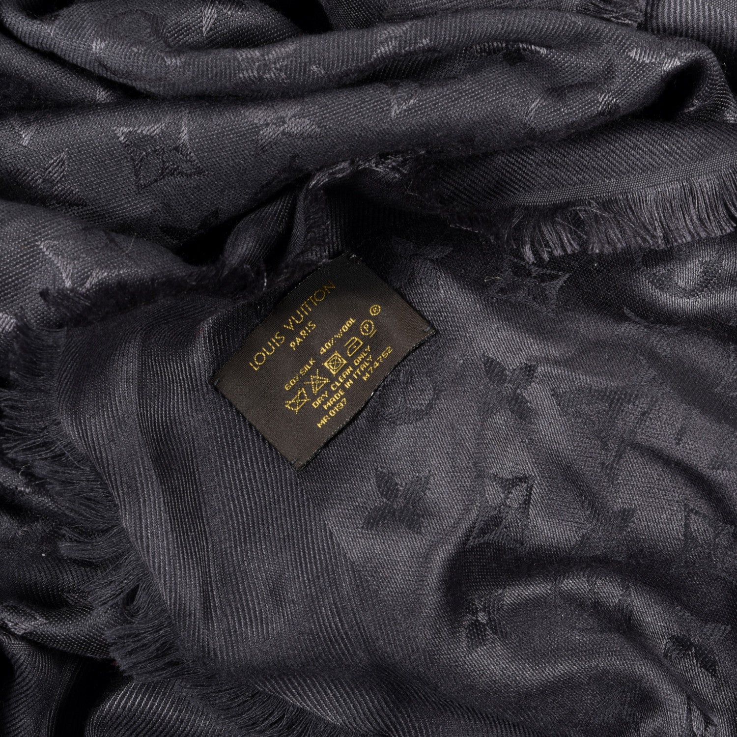 Louis Vuitton Silk Wool Monogram Shawl Charcoal Grey 4 of 4