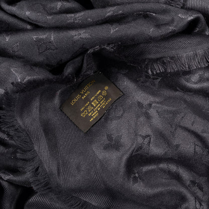 Louis Vuitton Silk Wool Monogram Shawl Charcoal Grey 4 of 4