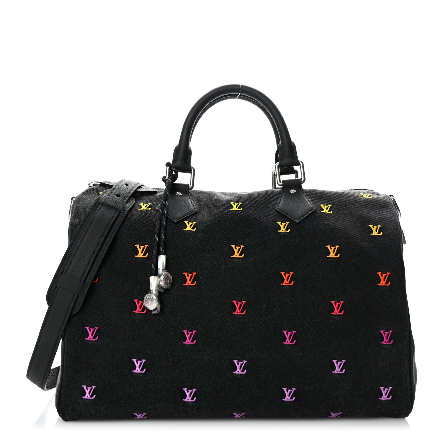 Louis Vuitton LV Blason Denim Calfskin Speedy Bandouliere 40 Black Gradient Orange 1 of 8