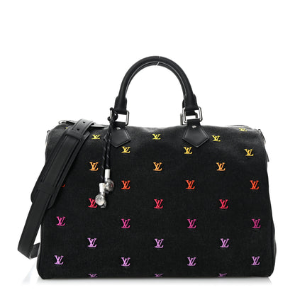 Louis Vuitton LV Blason Denim Calfskin Speedy Bandouliere 40 Black Gradient Orange 1 of 8