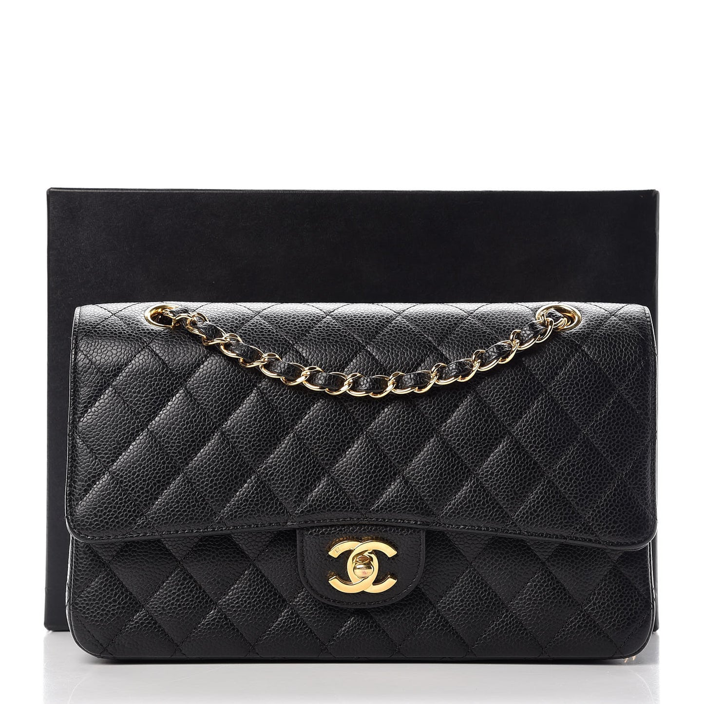Caviar Quilted Medium Double Flap Black