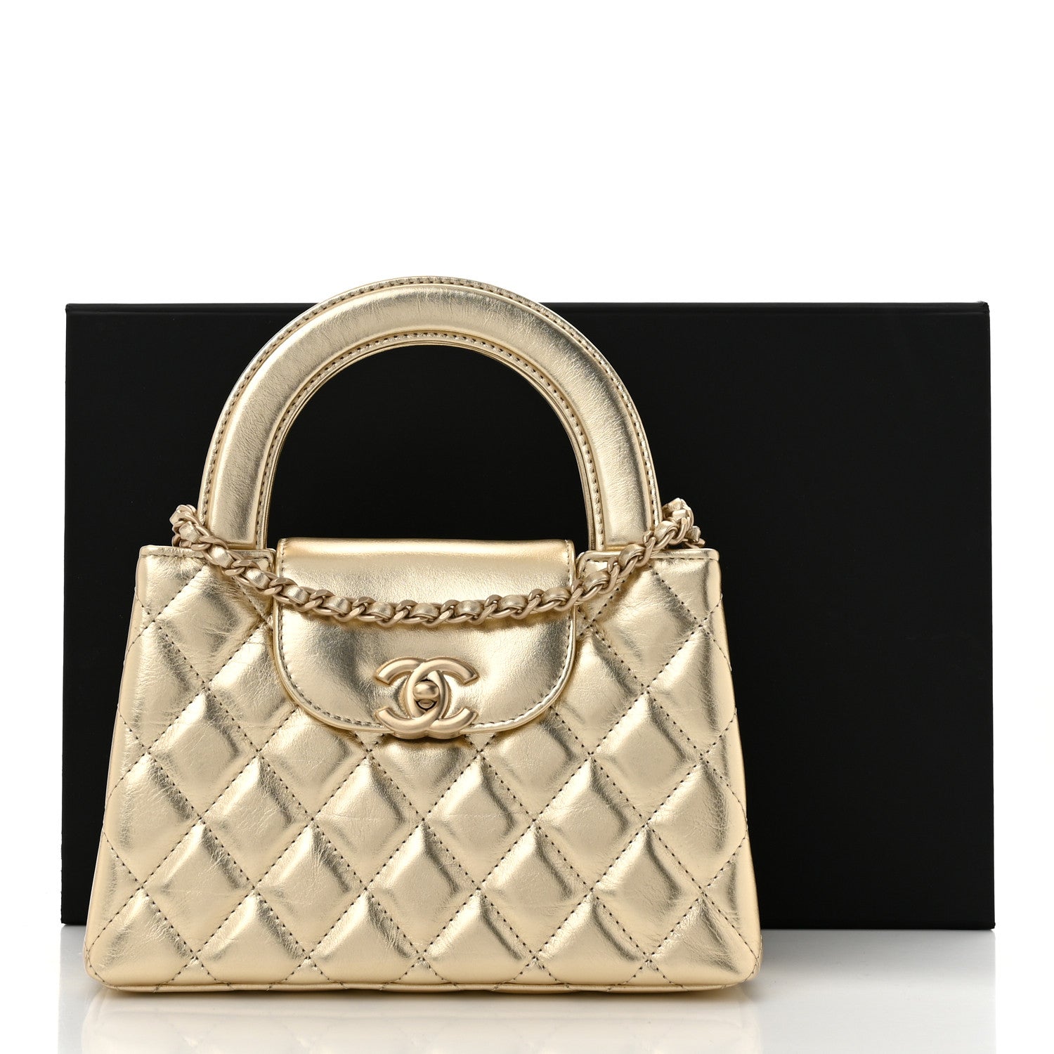 Chanel Metallic Shiny Aged Calfskin Quilted Nano Kelly Shopper