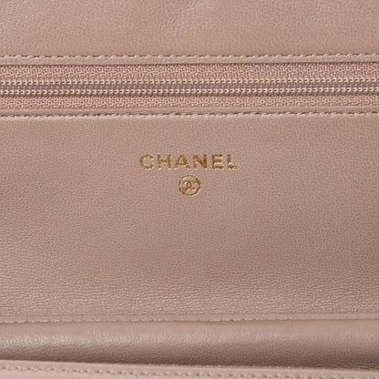 Chanel Lambskin Camellia Embossed Wallet on Chain WOC Beige 6 of 14