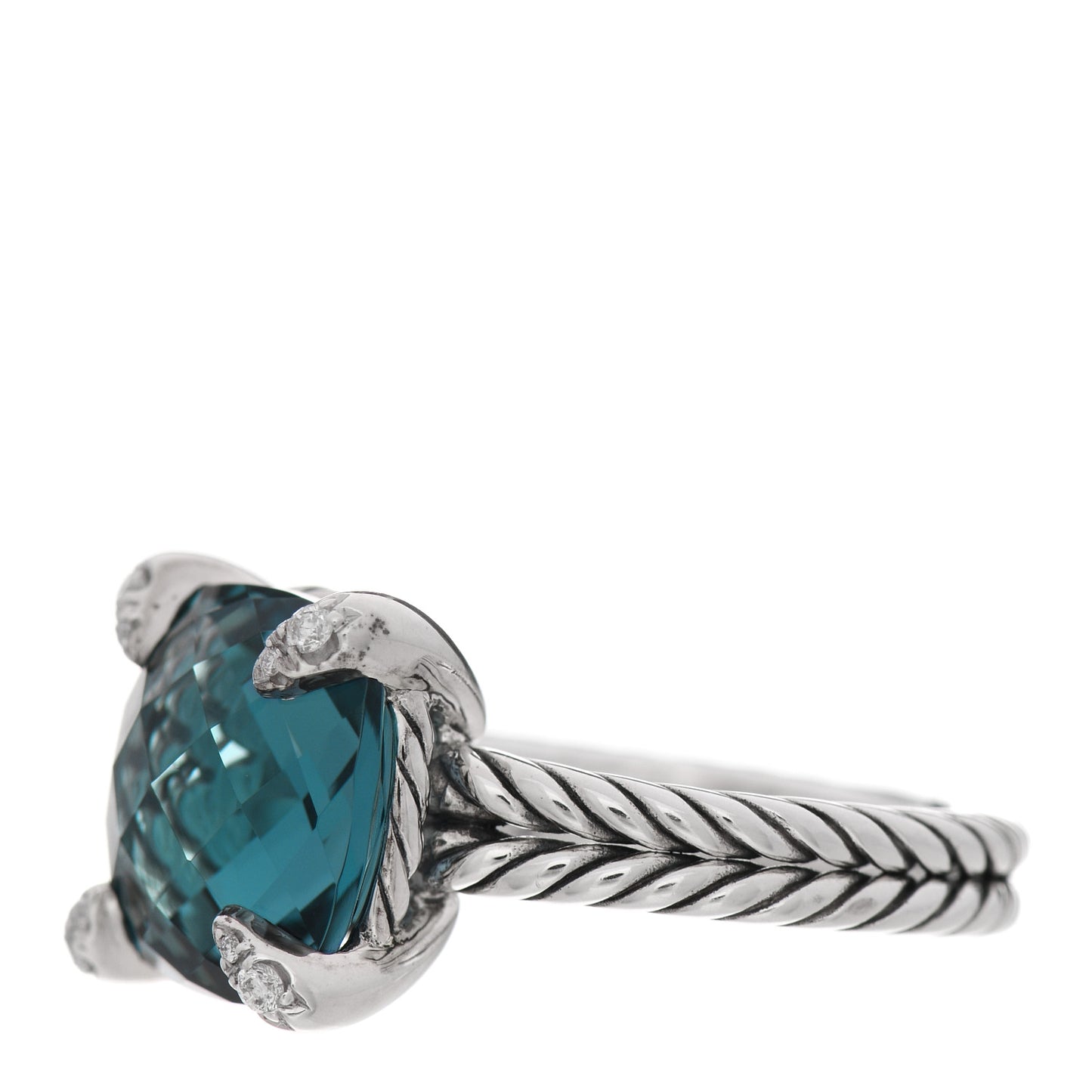 Sterling Silver Diamond Hampton Blue Topaz 11mm Chatelaine Ring 52 6