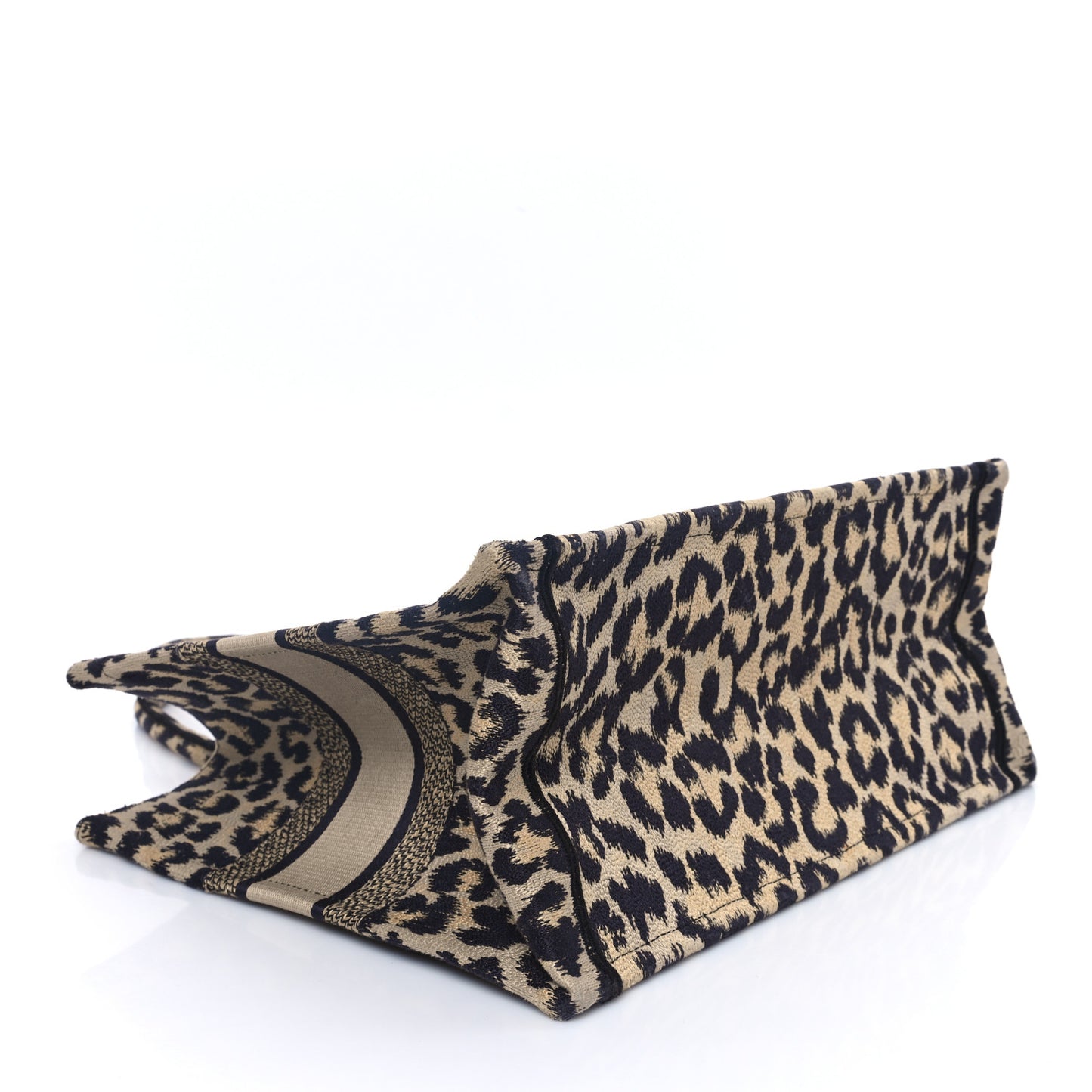 Canvas Mizza Embroidered Medium Leopard Book Tote Beige