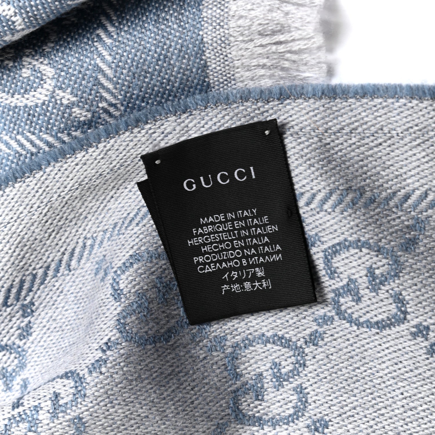 Gucci Wool Monogram Fringe Scarf Light Blue 3 of 4