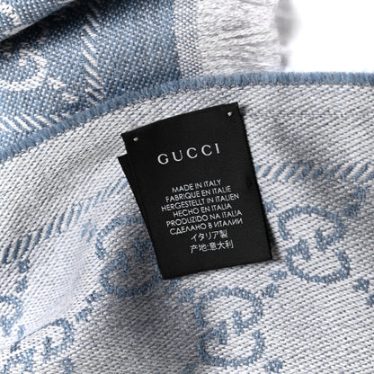 Gucci Wool Monogram Fringe Scarf Light Blue 3 of 4