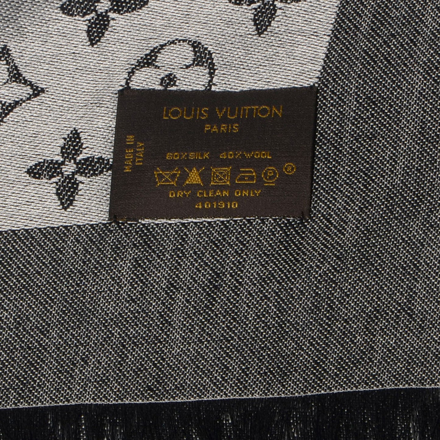 Silk Wool Monogram Denim Shawl Black