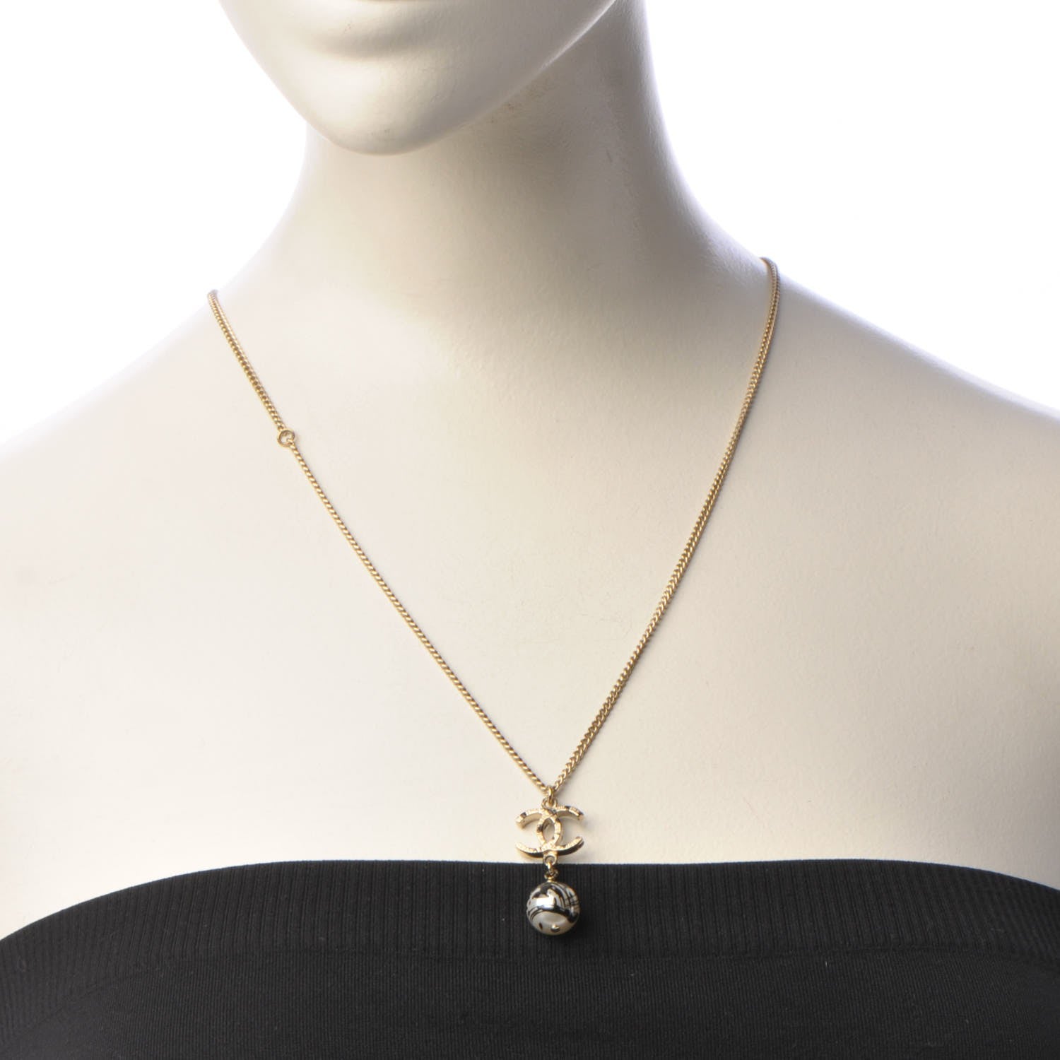 Chanel Pearl CC Drop Necklace Gold Black 2 of 5