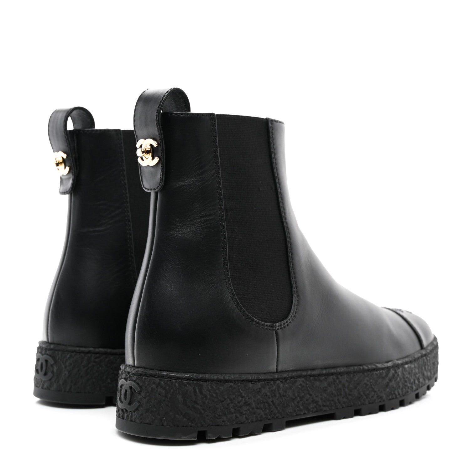 Chanel Calfskin Cap Toe CC Ankle Boots 40 Black 4 of 9