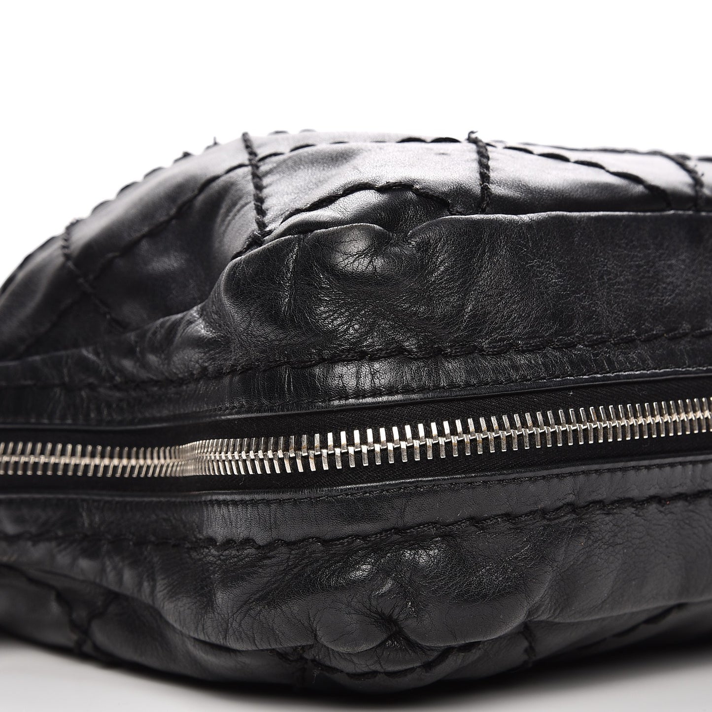 Calfskin Stitched Expandable Frame Bag Black