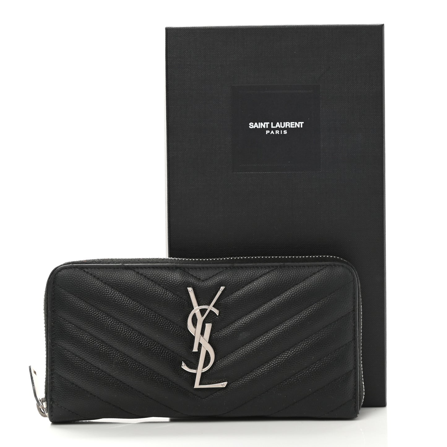 Grain De Poudre Matelasse Chevron Monogram Zip Around Wallet Black