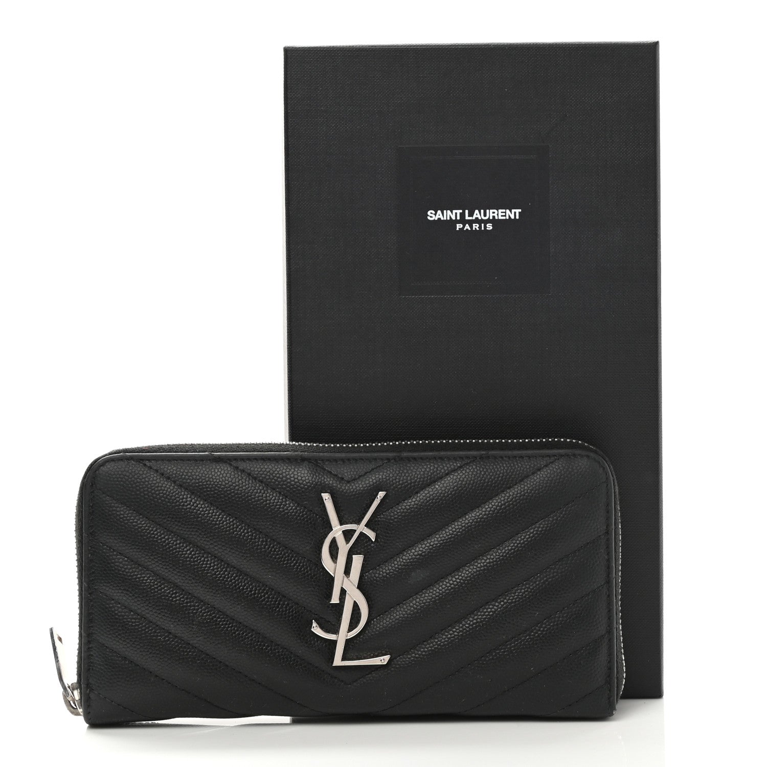 Saint Laurent Grain De Poudre Matelasse Chevron Monogram Zip Around Wallet Black 9 of 9