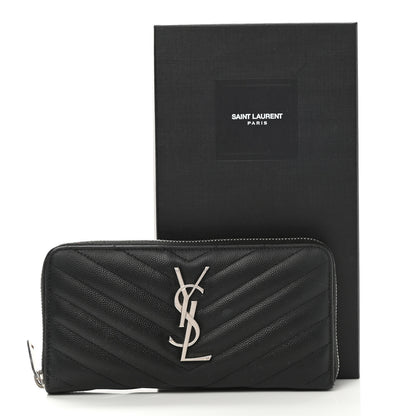 Saint Laurent Grain De Poudre Matelasse Chevron Monogram Zip Around Wallet Black 9 of 9