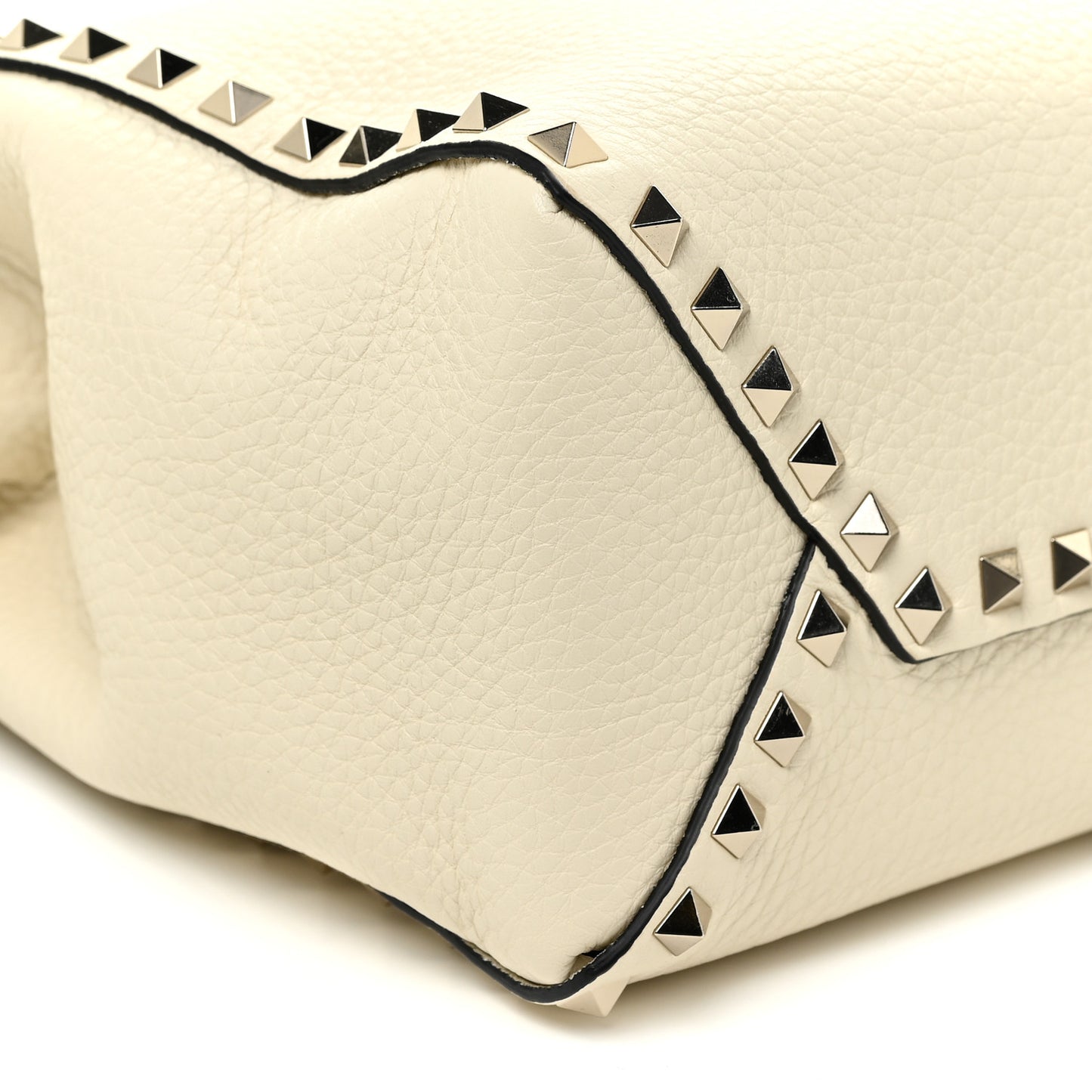 Grained Calfskin Rockstud Bucket Bag Ivory
