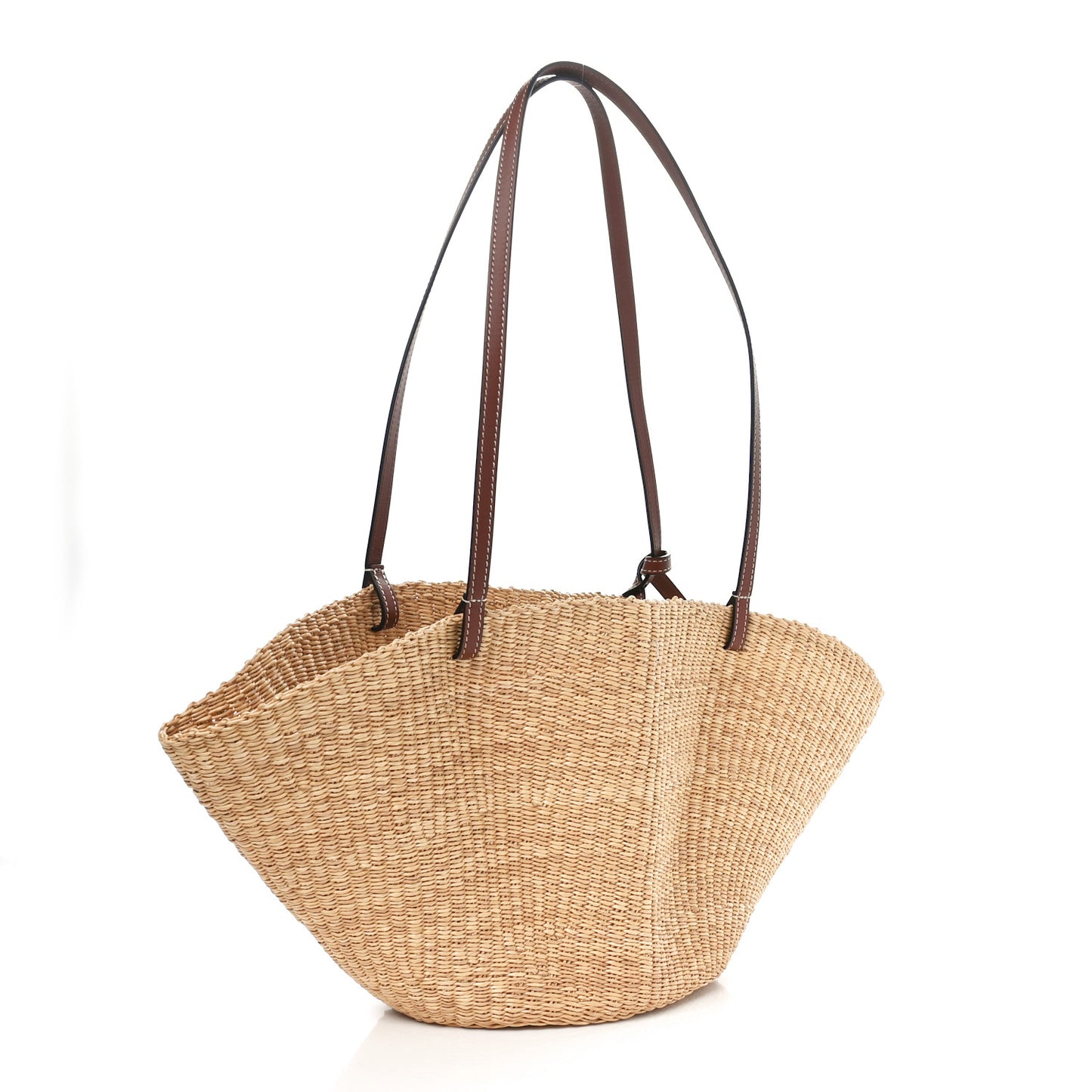 Calfskin Raffia Paulas Ibiza Small Shell Basket Tote Bag Natural Tan