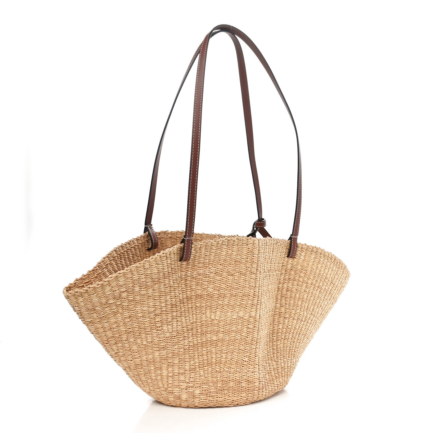Loewe Calfskin Raffia Paulas Ibiza Small Shell Basket Tote Bag Natural Tan 3 of 9