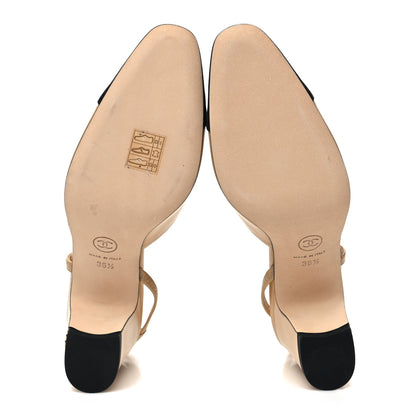Chanel Goatskin Grosgrain Cap Toe CC Slingback Pumps 36.5 Beige Black 5 of 8