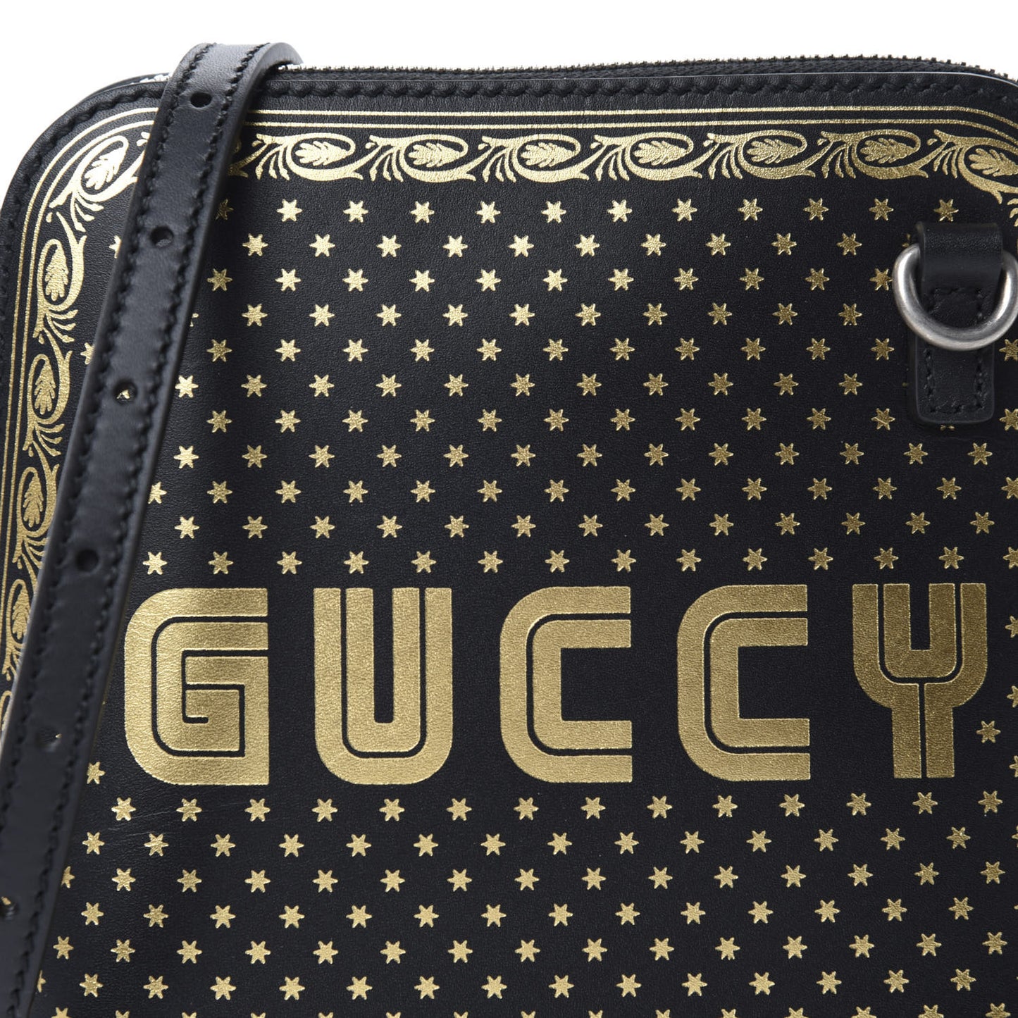 X SEGA Calfskin GUCCY Stars Mini Dome Shoulder Bag Black Gold