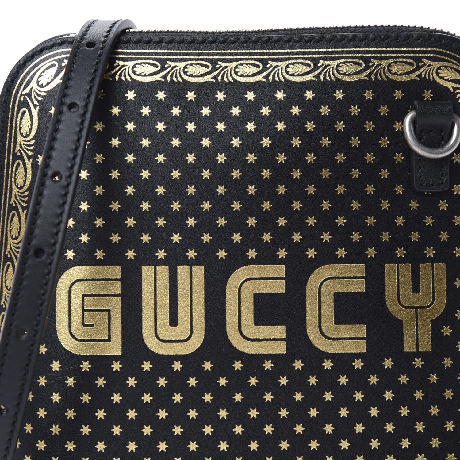 Gucci X SEGA Calfskin GUCCY Stars Mini Dome Shoulder Bag Black Gold 10 of 10