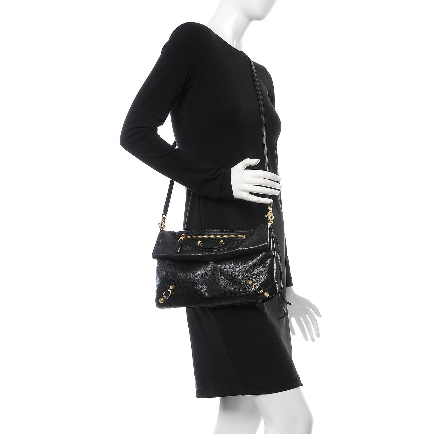 Agneau Giant 12 Gold Hardware Envelope Strap Clutch Black