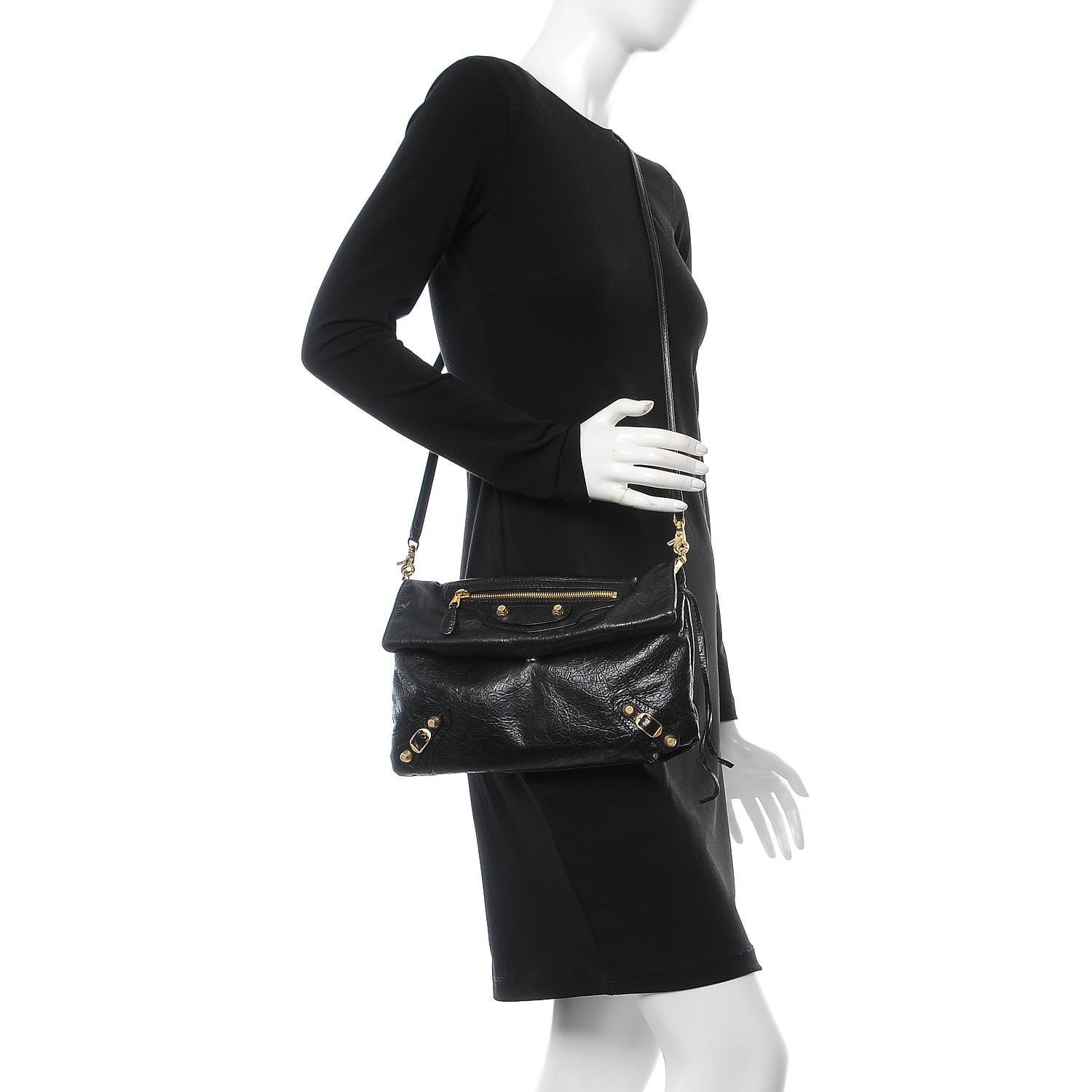 Balenciaga Agneau Giant 12 Gold Hardware Envelope Strap Clutch Black 2 of 7
