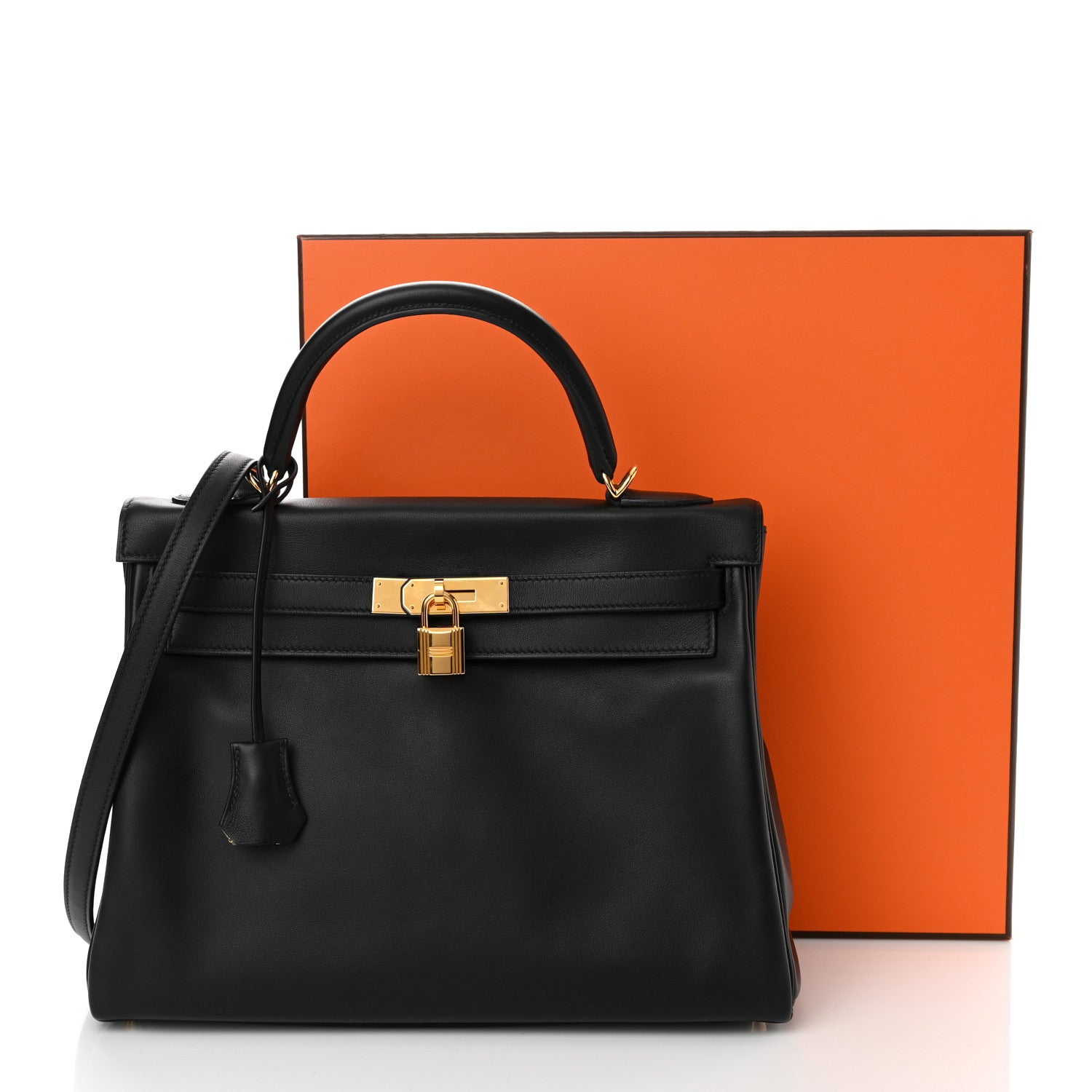 Hermes Swift Horseshoe Kelly Retourne 32 Black Gris Mouette 16 of 16