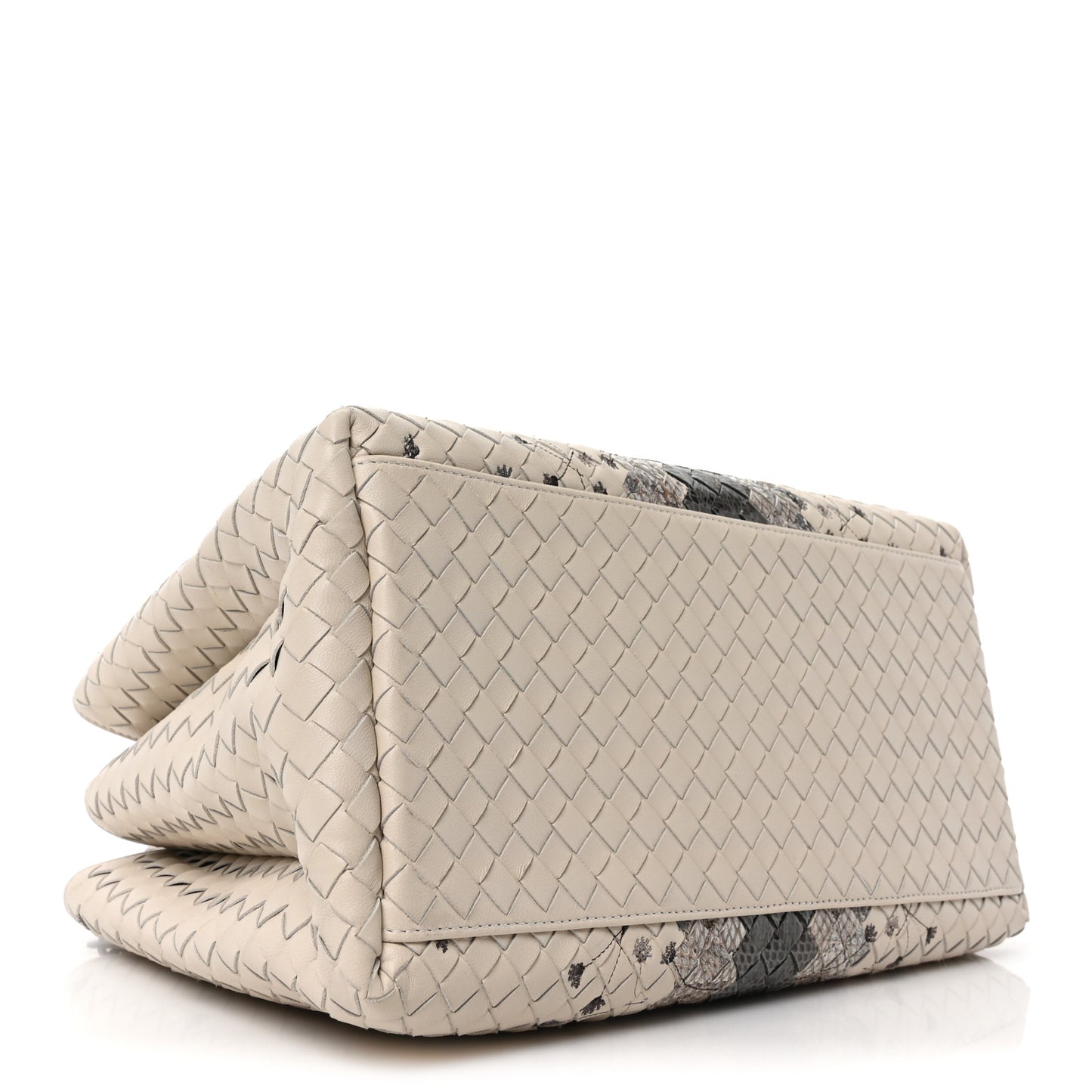 Light Calf Snakeskin Intrecciato Embroidered Small Roma Cream