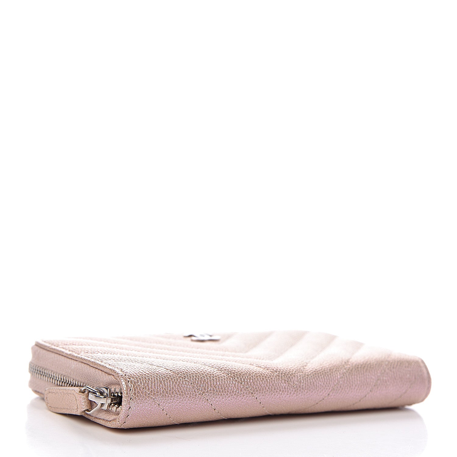Chanel Metallic Caviar Chevron Quilted Small Zip Around Wallet Light Gold 4 of 8