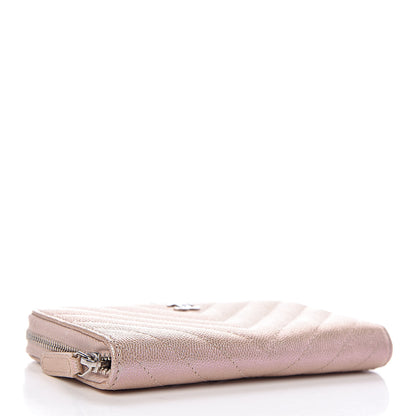 Chanel Metallic Caviar Chevron Quilted Small Zip Around Wallet Light Gold 4 of 8
