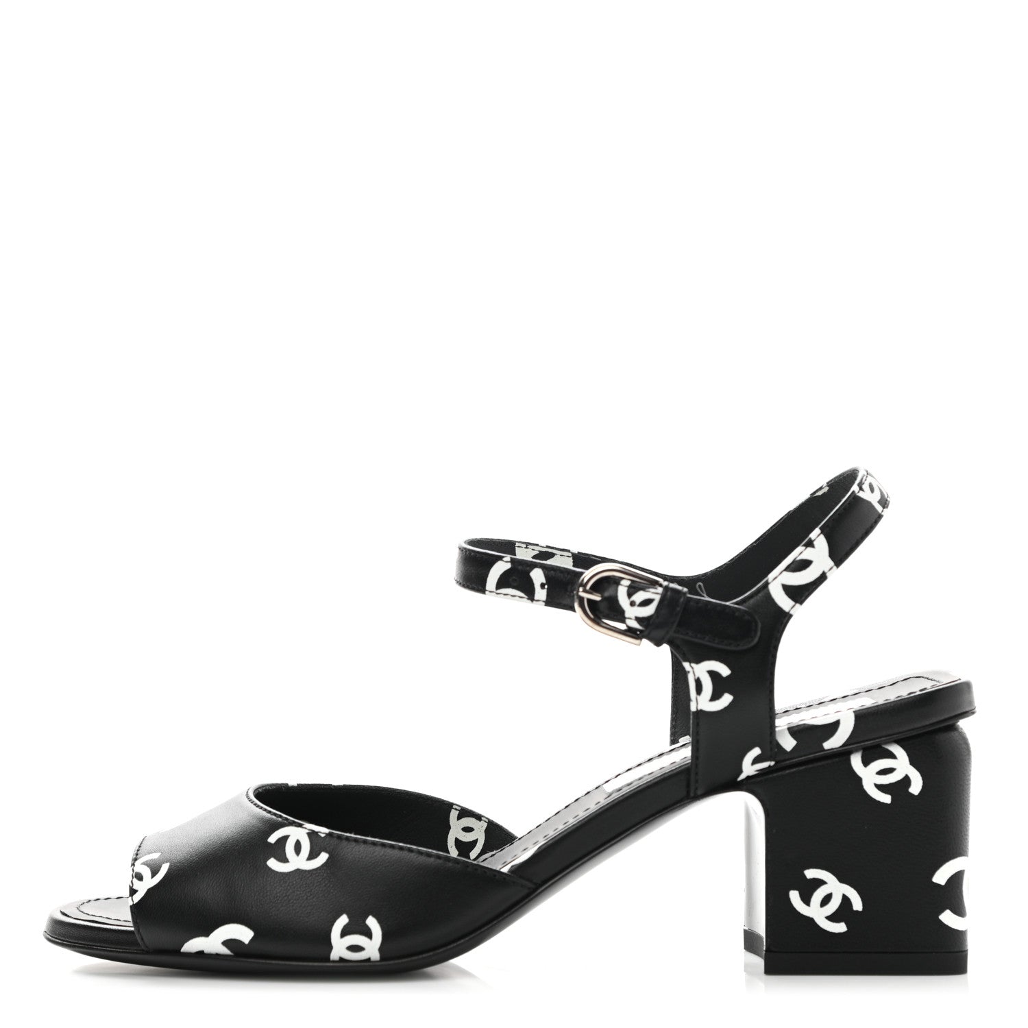 Chanel Printed Lambskin CC Sandals 36 Black White 1 of 10
