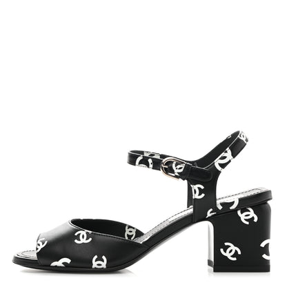 Chanel Printed Lambskin CC Sandals 36 Black White 1 of 10
