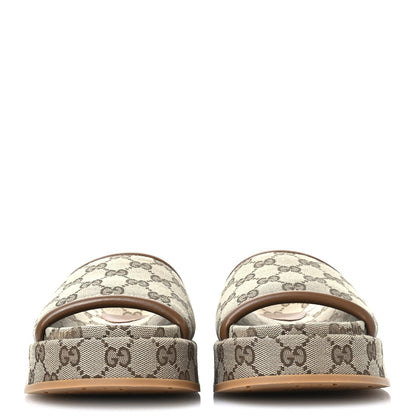 Gucci Original GG Canvas Monogram Womens GG Platform Sandals 38 Beige Dark Brown 3 of 8