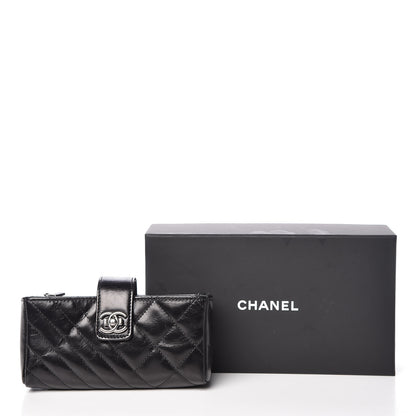 Chanel Glazed Calfskin Quilted Mini Phone Holder Clutch Black 9 of 9