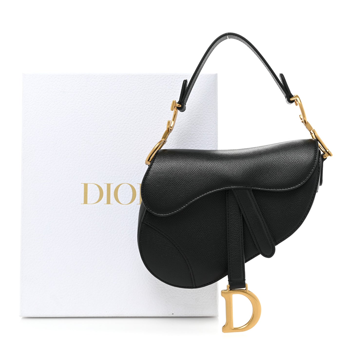 Grained Calfskin Mini Saddle Bag Black