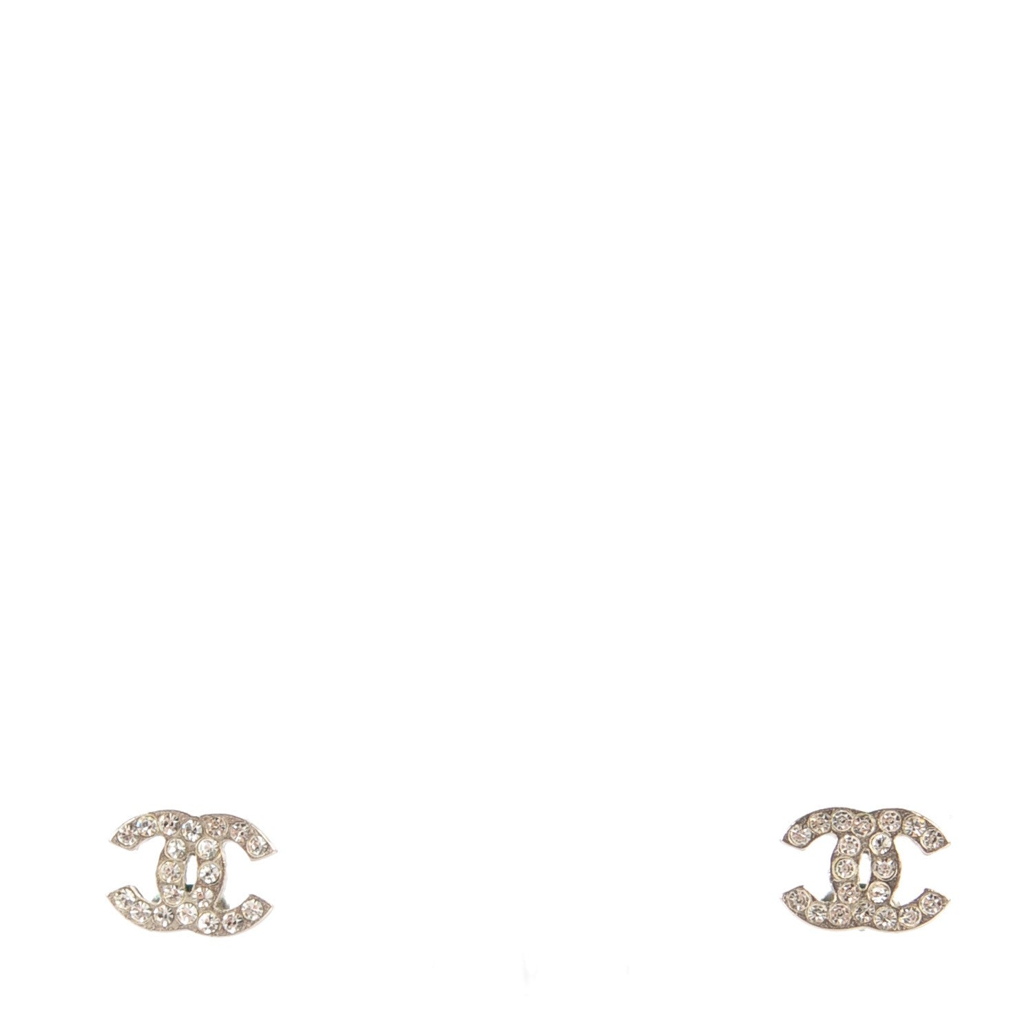Chanel Crystal Timeless CC Earrings Silver 1 of 5