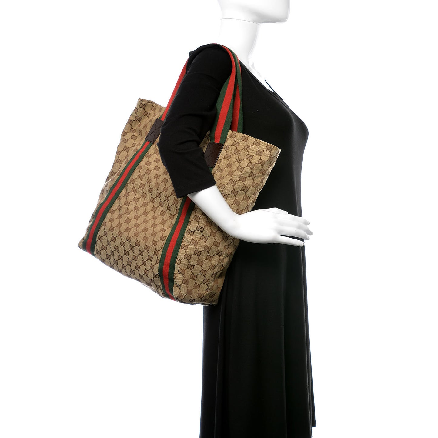 GG Monogram Medium Web Handle Vertical Tote Dark Brown