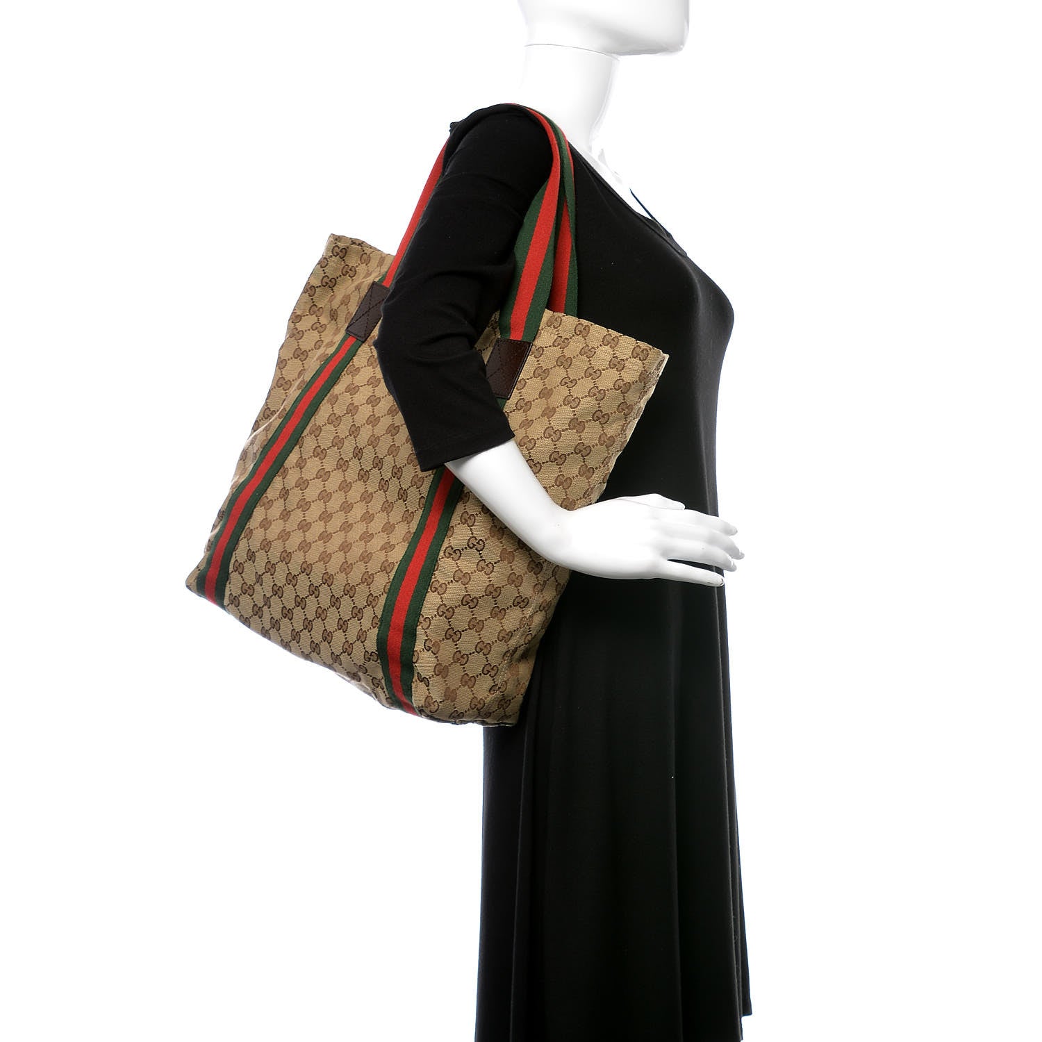 Gucci GG Monogram Medium Web Handle Vertical Tote Dark Brown 2 of 10