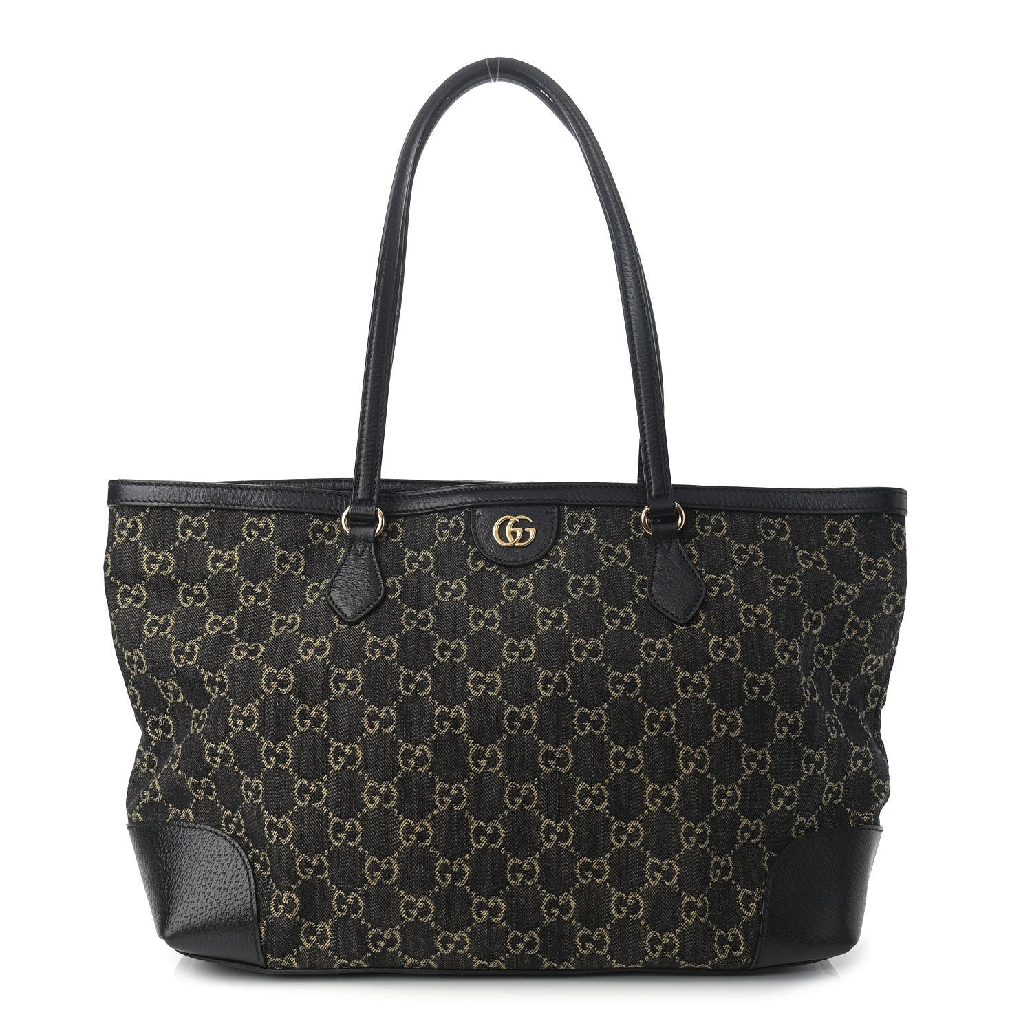 Gucci Jacquard Black Denim GG Monogram Medium Ophidia Shopping Tote Black Ivory 1 of 10