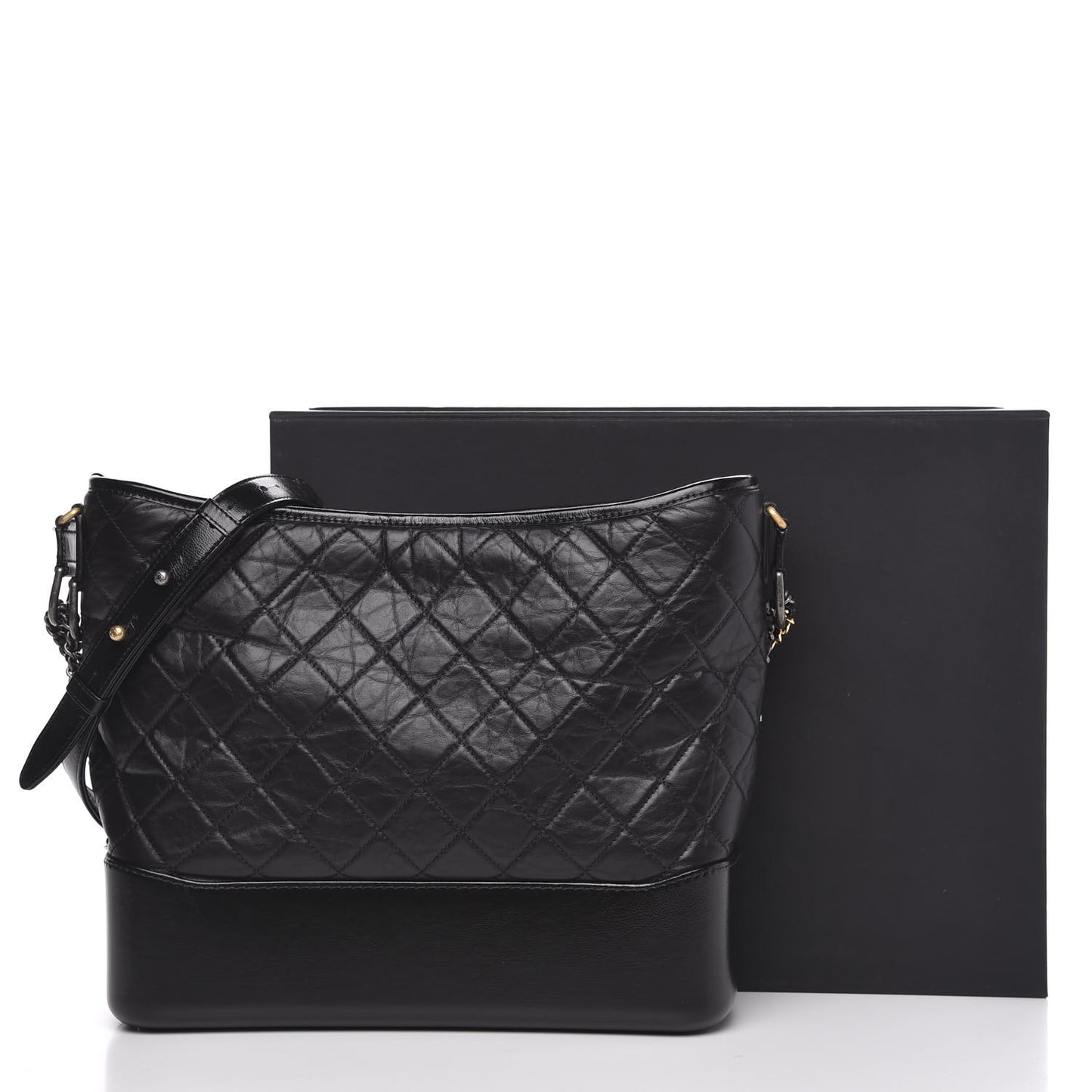 Aged Calfskin Quilted Large Gabrielle Hobo Black