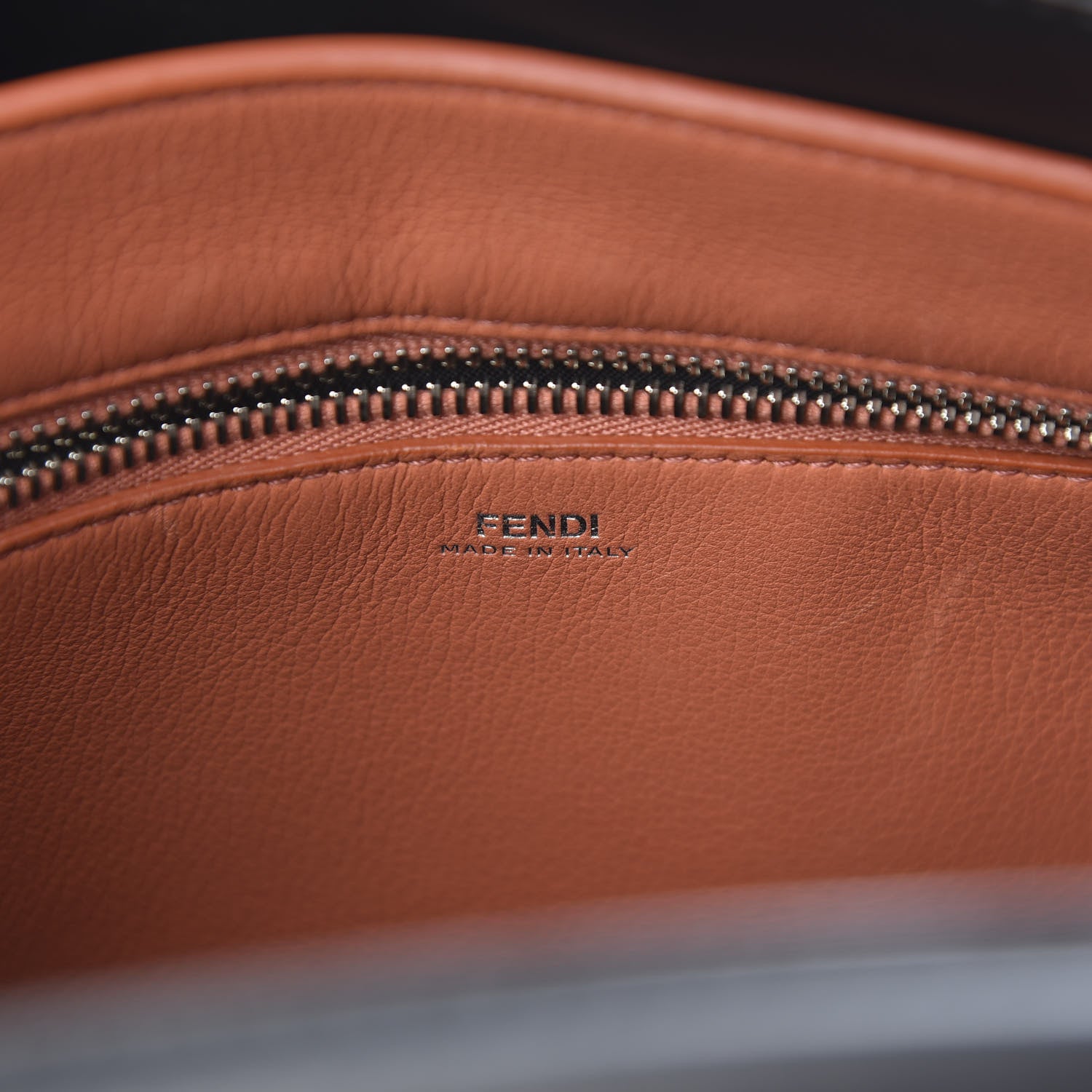 Fendi Vitello Baltico Century Dolce Waves DotCom Satchel Black Terracotta 7 of 12