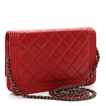 Chanel Lambskin Quilted Boy Wallet On Chain WOC Red 3 of 11