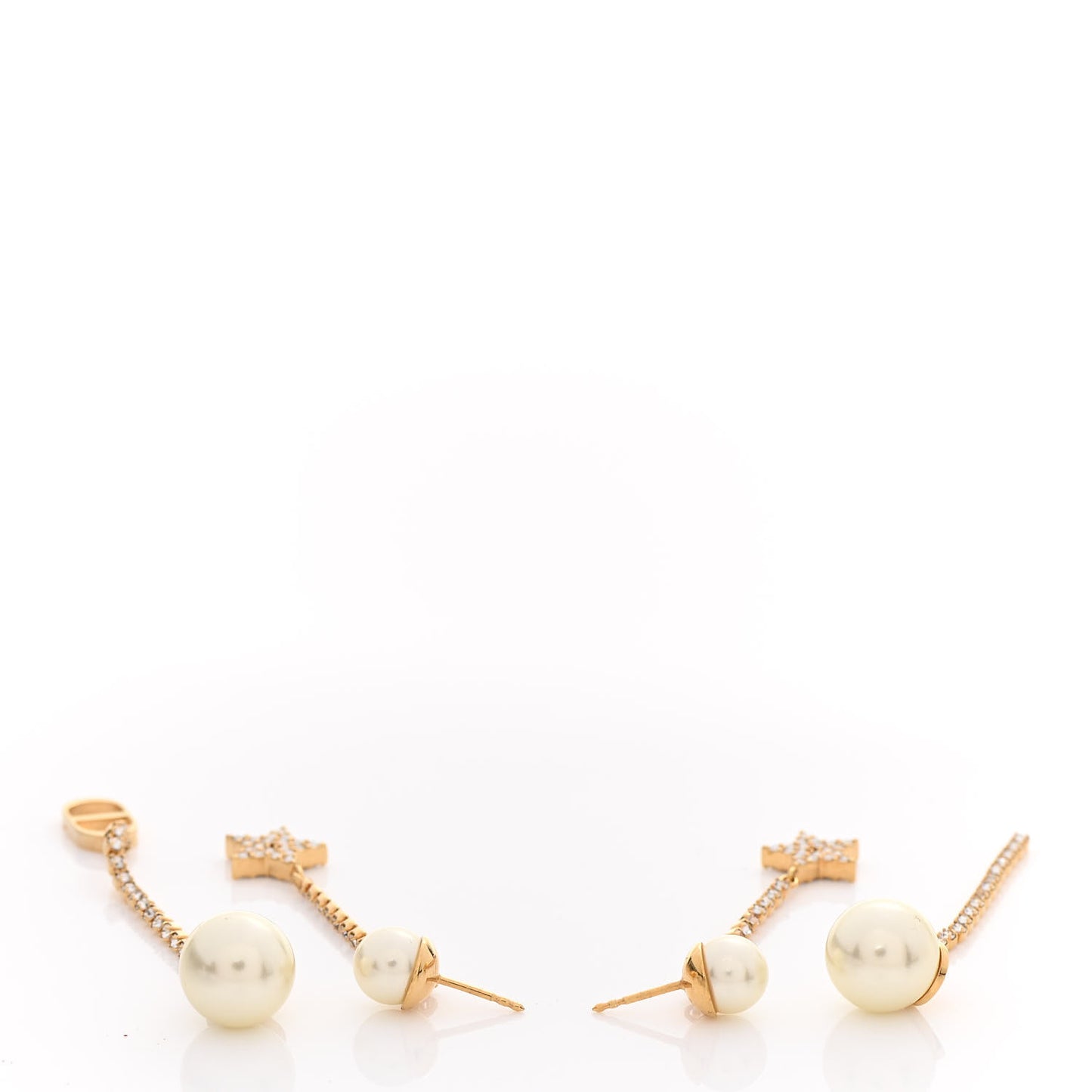 Pearl Crystal Star Tribale Dangle Chain Earrings Gold