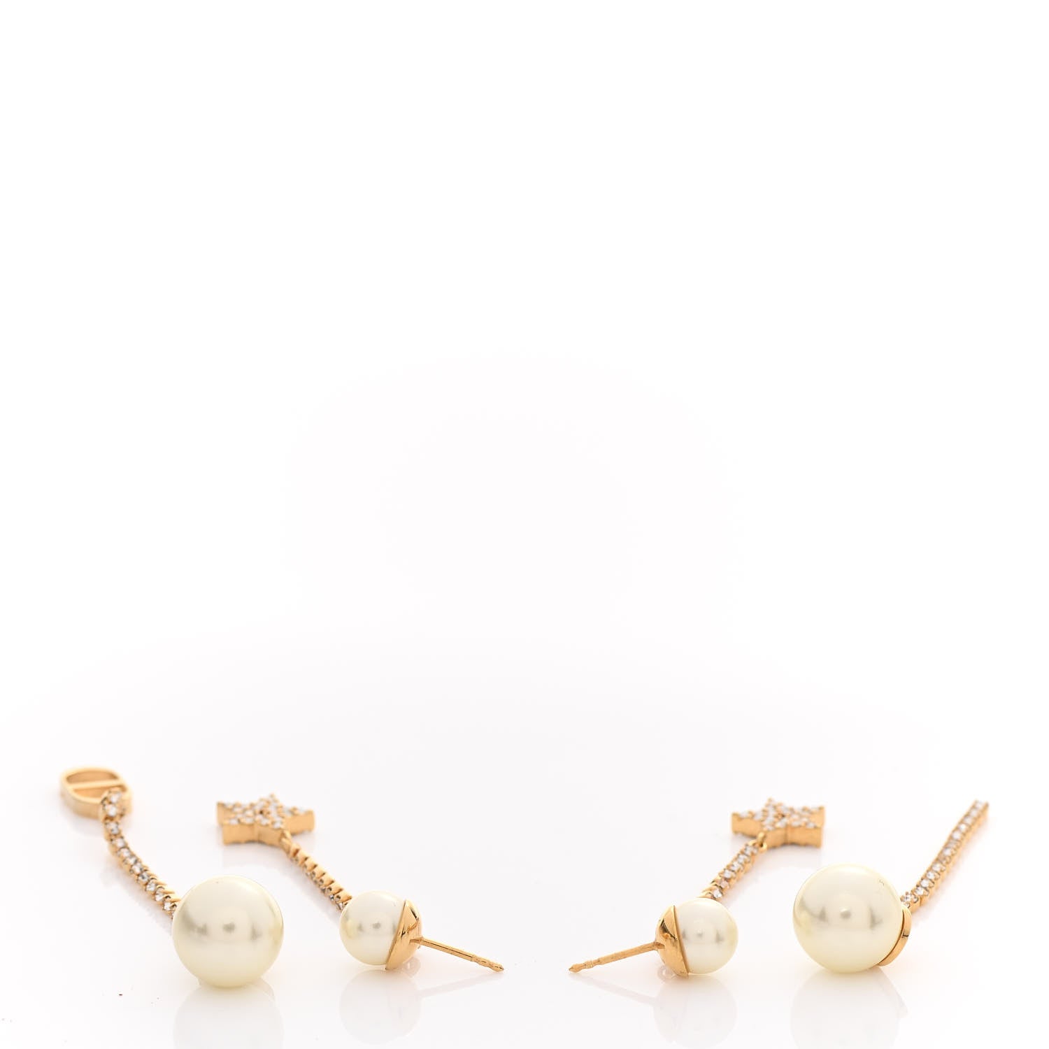 Christian Dior Pearl Crystal Star Tribale Dangle Chain Earrings Gold 3 of 6